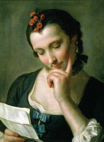 A Young Woman Reading A Love Letter