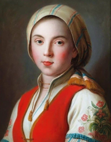 Retrato de uma jovem fantasiada de camponesa