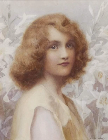 Portrait Of A Young Woman Amidst Lilies