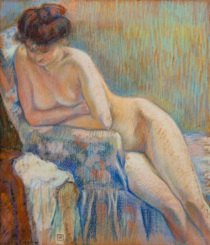 裸体双臂交叉坐着，约 1905 年