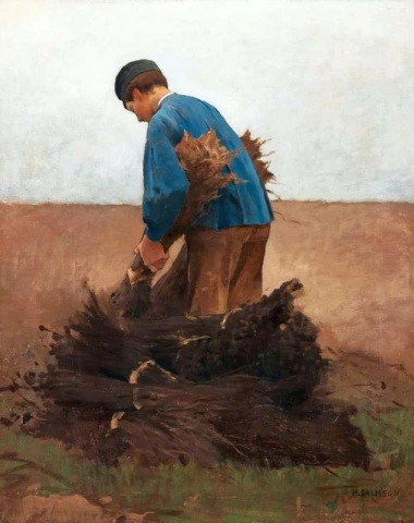 薪を集める少年