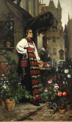 Bloemenverkoper in Rattvik-kostuum