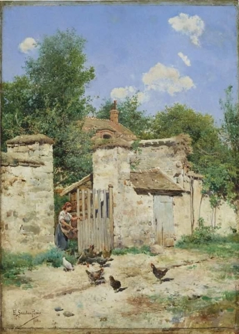 Het voeren van de kippen 1880
