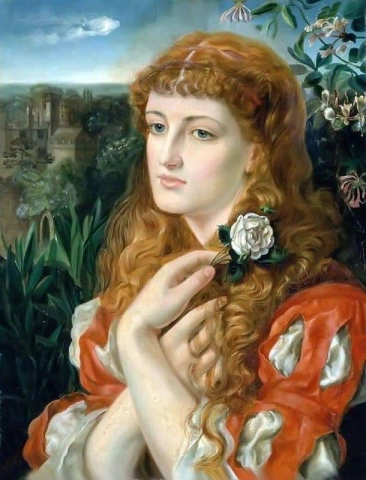 Uma senhora segurando uma rosa, cerca de 1870-73