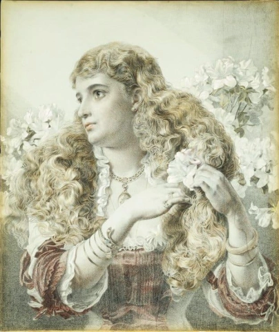 一位年轻女子可能是弗洛伦斯·艾米丽·赫斯基夫人，约 1880 年