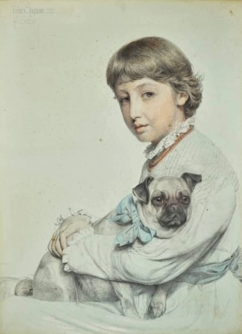 Retrato de Reine Chapman e seu cachorro Pug, 1881