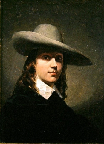 戴宽边帽的自画像，约 1848 年