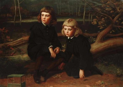 森の中の 2 人の若い男の子の肖像画