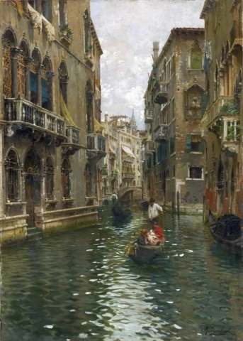 Ein Familienausflug auf einem venezianischen Kanal