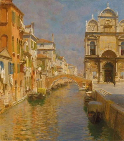 Школа Гранде-ди-Сан-Марко и мост Кавалло на набережной Рио-дей-Мендиканти в Венеции