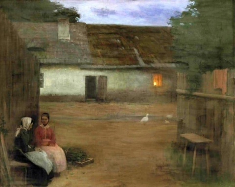 Vroege avond in een dorp, ca. 1900