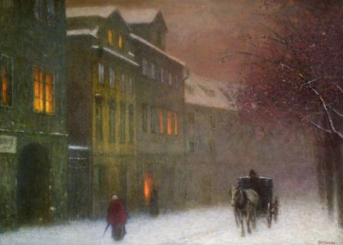 Straße mit Trainer am frühen Winterabend