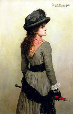 Denise Girl With A Red Umbrella 1885