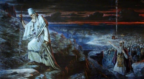 Moses går uppför berget Nebo