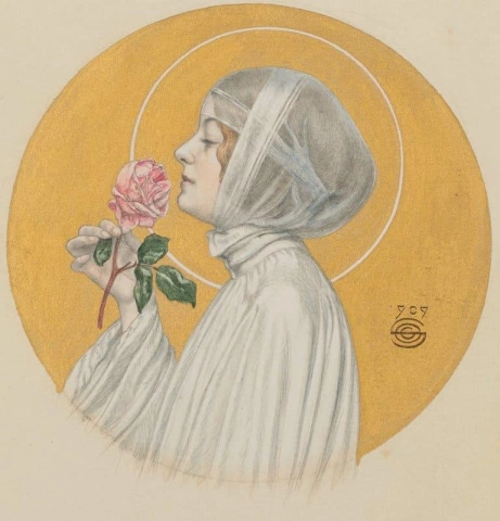 バラを持つ若い女性 1909