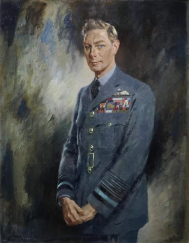 Porträt von König Georg VI. Halbfigur stehend in seiner Raf-Uniform
