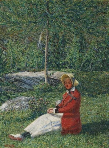 Junge Frau Auf Der Wiese Sitzend 1915
