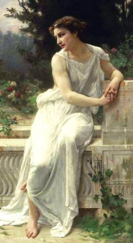 Mujer joven de Pompeya en una terraza.