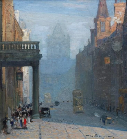 Een blik omhoog in Park Row richting St Anne's Cathedral Leeds, ca. 1916