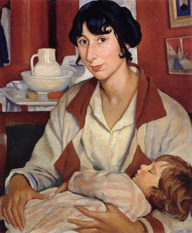 Portret A.a. Tsjerkesovoj Benoit met haar zoon Alexander