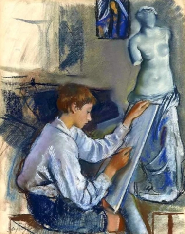 صورة شخصية للفنان S Son Alexandre وهي ترسم في استوديو Artist S حوالي عام 1922