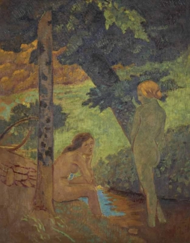 两个年轻女孩洗澡，约 1911-14 年