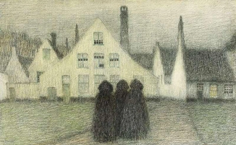 Begijnhof met oude vrouwen Brugge 1899