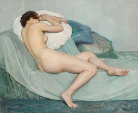 横たわる裸の女性または青い夢