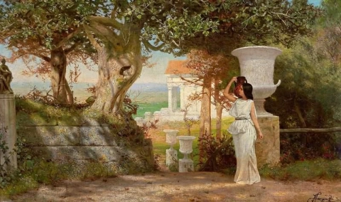 Wasserträger in einer klassischen Landschaft mit Olivenbäumen 1870