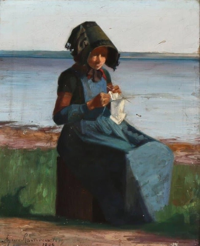 Een meisje dat breit, 1884