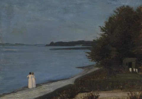 Serata estiva con due donne che camminano lungo la riva 1913