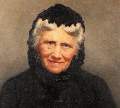 Porträt einer alten Frau in Trauer
