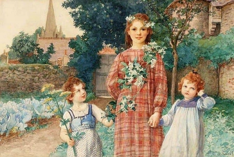 Tre sorelle in un giardino recintato