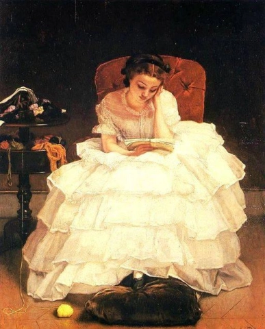 Ung kvinne som leser 1856
