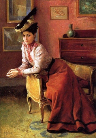 Eine elegante Dame auf dem Sofa, ca. 1895