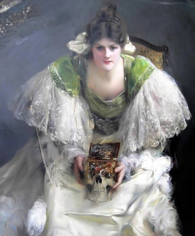 Senhora elegante sentada em 1900