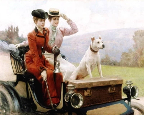 Die Goldschmied-Damen im Bois de Boulogne in einer Peugeot Voiturette 1897 1901