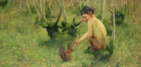 Ein Wildtier, das ein Eichhörnchen füttert