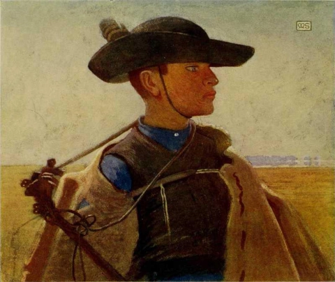 Een jonge Magyaarse Csikos op de Grote Poesta van Hortobagy, ca. 1909