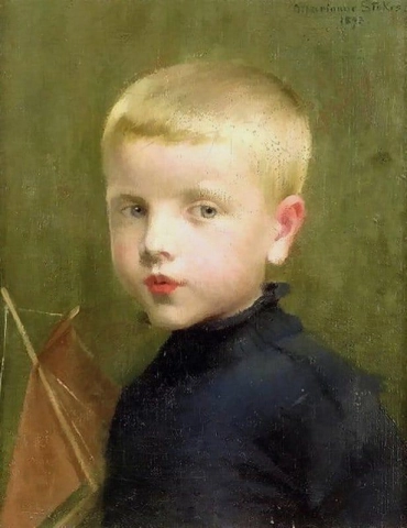 Porträtt av en pojke med en modell segelbåt 1893