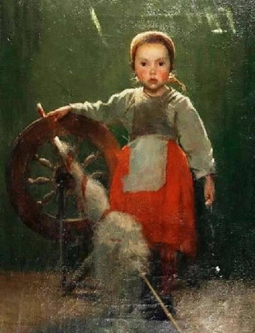 糸車を持つ若い女の子