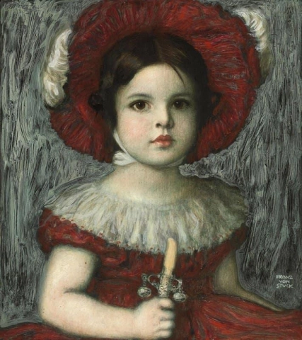 A filha do artista, Mary com um chapéu vermelho