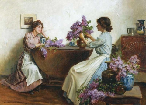 Frauen arrangieren Blumen 1906