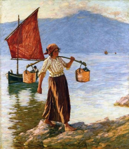 Obteniendo agua del lago de Garda Ca. 1913