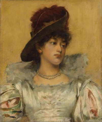 Porträtt av en dam som traditionellt identifieras som Gabrielle Rejane
