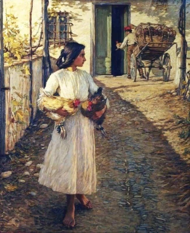 1906 年在利古里亚卖鸡