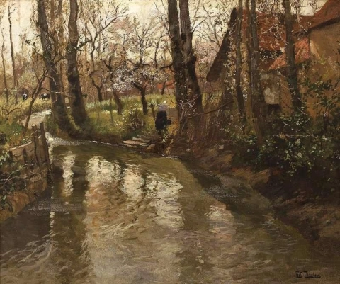 Um riacho através de uma vila