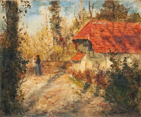 Nainen lapsensa kanssa puutarhassa