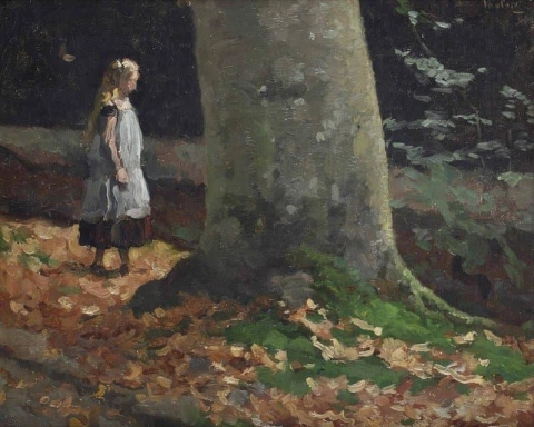 Die Tochter des Malers Arntzenius Peronne in einem Wald, ca. 1890