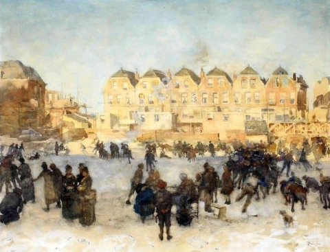 Winterspaß an einem sonnigen Tag Den Haag vor 1920